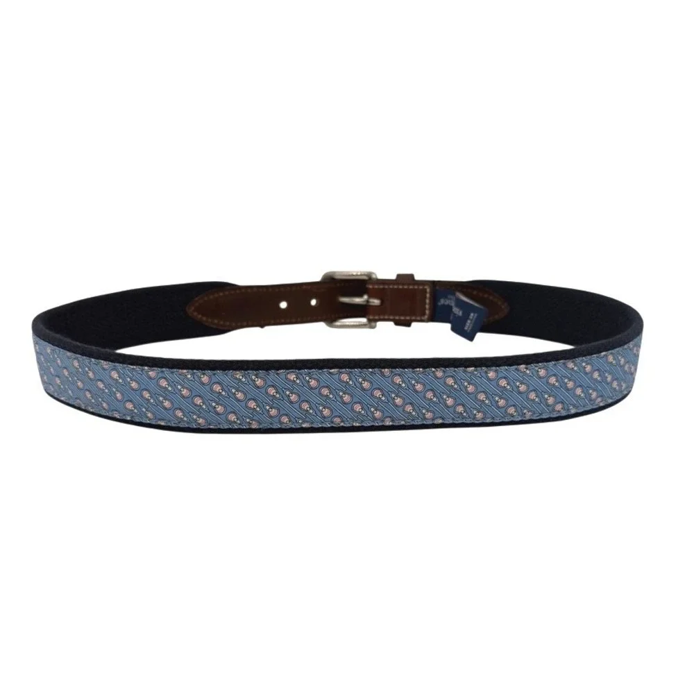 Vineyard Vines Men's Belt Size 28 Blue Whale Print Canvas‎ w/ Leather Tabs NWOT